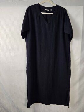 Uniqlo Black Mercerized Cotton V-Neck Long Cocoon Dress Women’s Medium